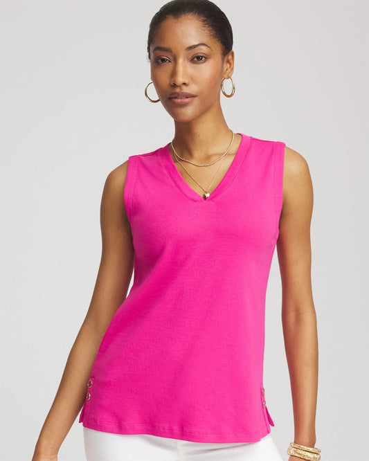 Chico's Women | Sleeveless V-Neck Button Tank CRUSHED BERRIES