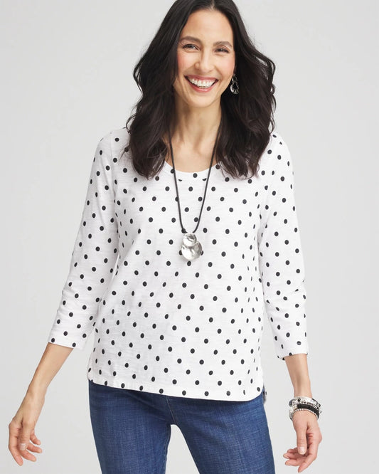 Chico's Women | Polka-Dot Slub Scoop-Neck Tee ALABASTER