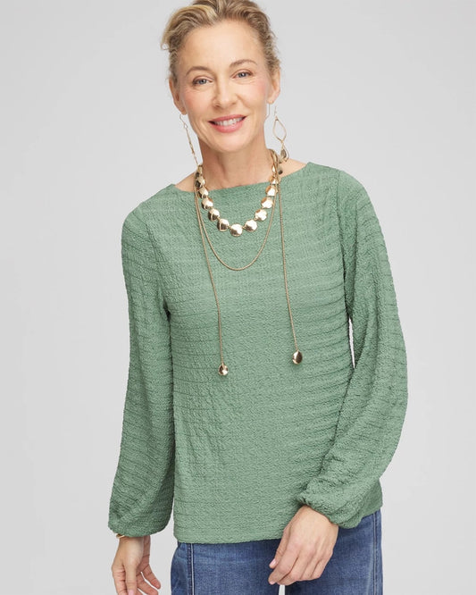 Chico's Women | Smocked Boatneck Top MINERAL GREEN