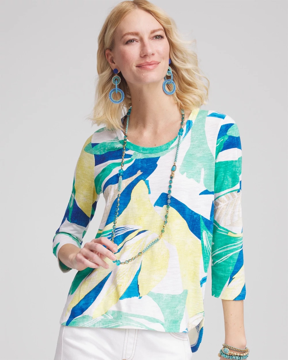 Chico's Women | Ocean Print Slub Scoop-Neck Tee ALABASTER