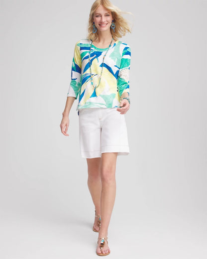 Chico's Women | Ocean Print Slub Scoop-Neck Tee ALABASTER