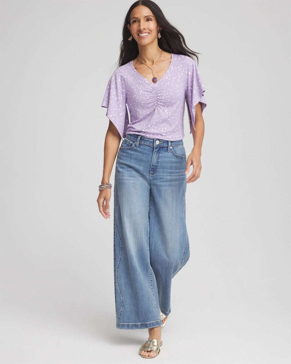 Chico's Women | Touch of Cool™ Handkerchief-Sleeve V-Neck Tee GENTLE LAVENDER