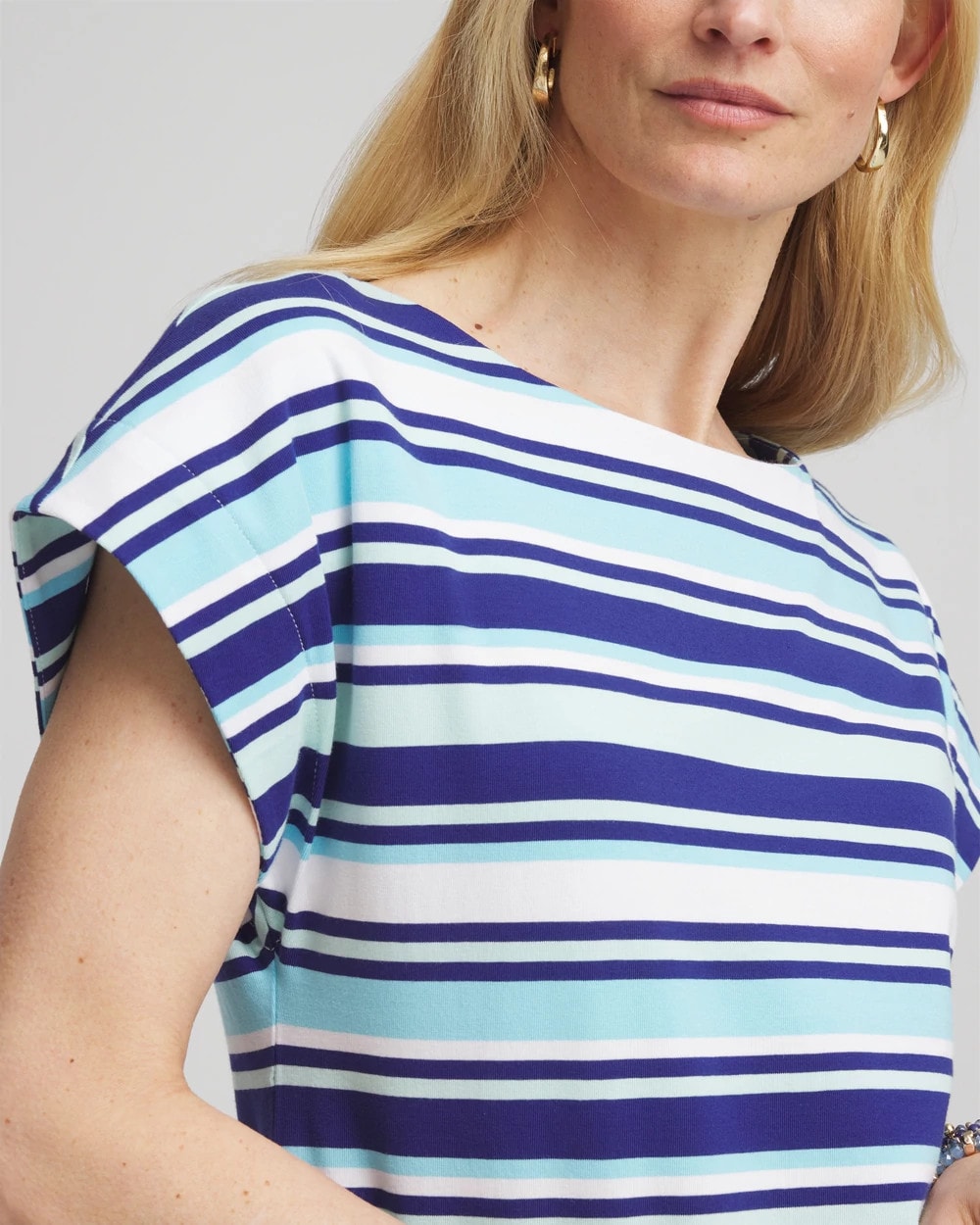 Chico's Women | Stripe Modern Cap Sleeve Tee PARADISO BLUE