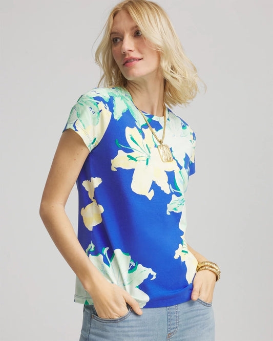 Chico's Women | Floral Crewneck Perfect Tee RICH COBALT
