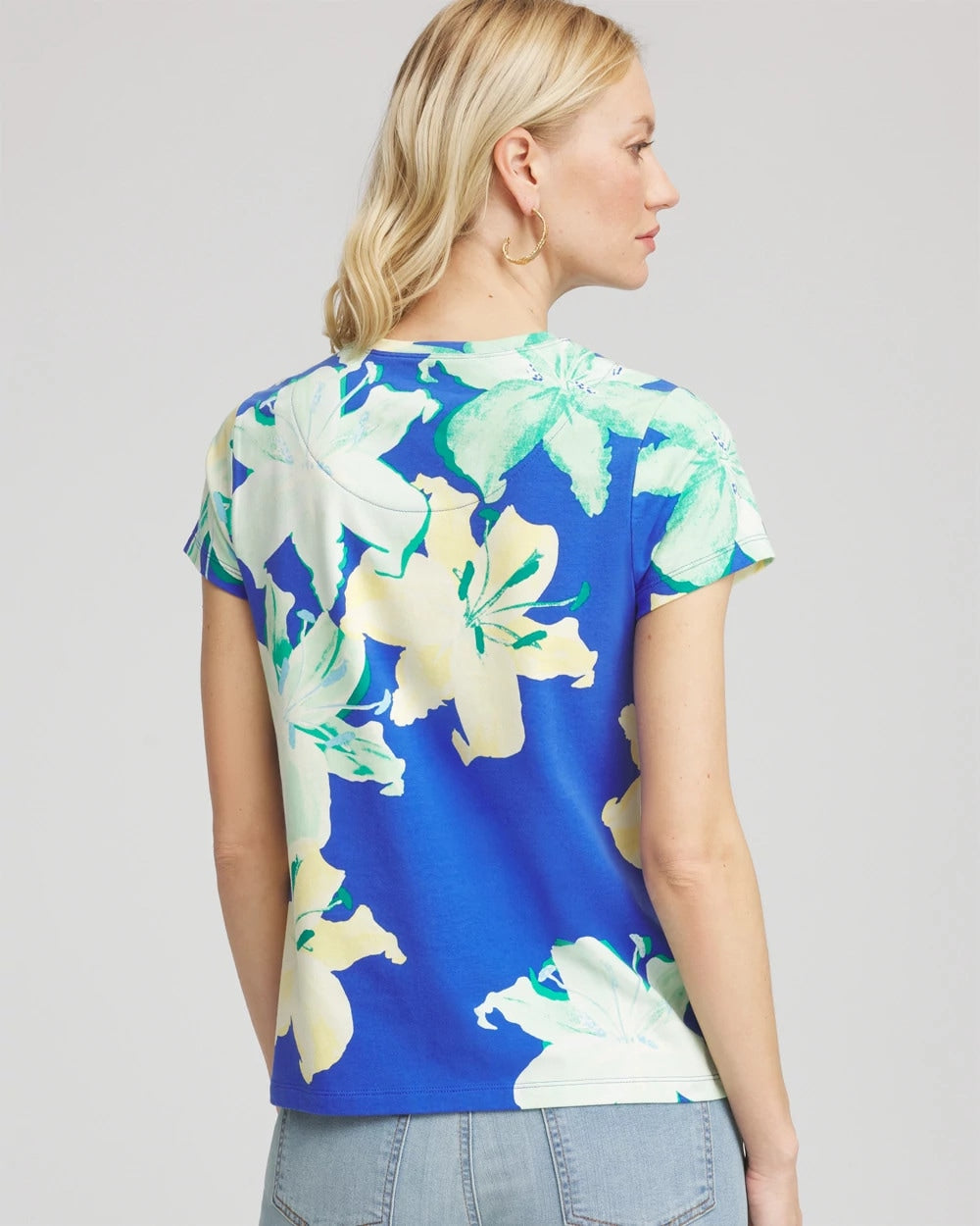 Chico's Women | Floral Crewneck Perfect Tee RICH COBALT