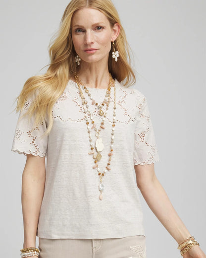 Chico's Women | Embroidered Lace Linen Tee RIVER ROCK