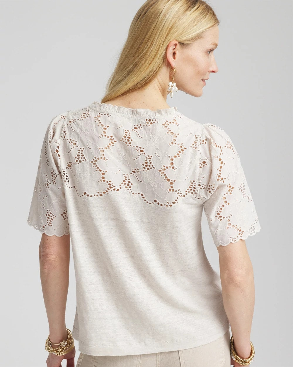 Chico's Women | Embroidered Lace Linen Tee RIVER ROCK