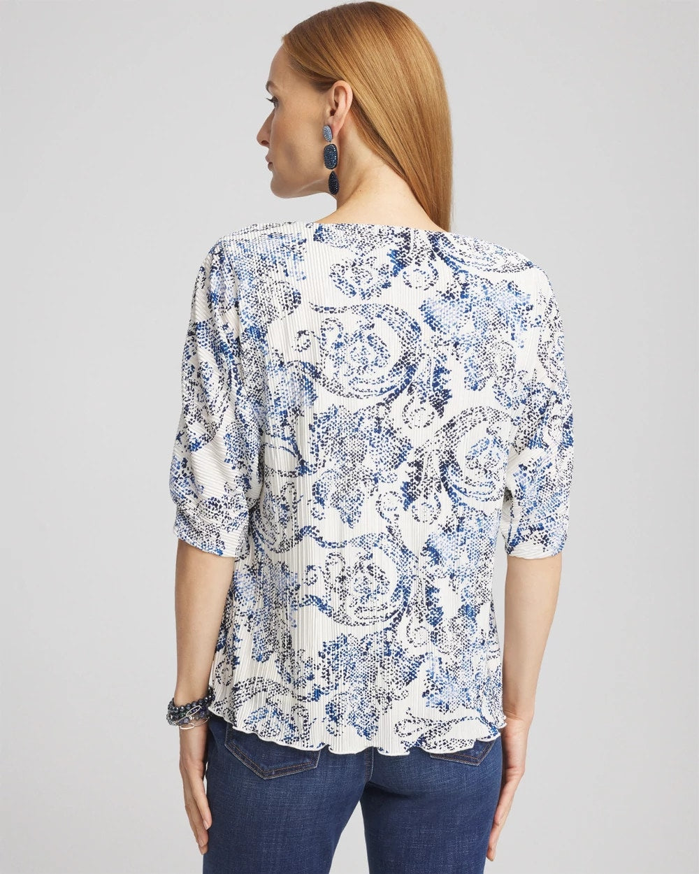 Chico's Women | Snakeskin Print Crinkle Elbow Sleeve Tee ENGLISH CREAM