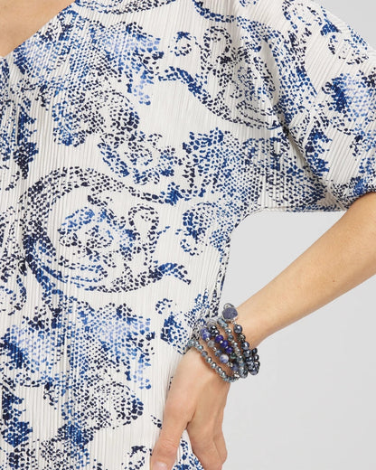 Chico's Women | Snakeskin Print Crinkle Elbow Sleeve Tee ENGLISH CREAM