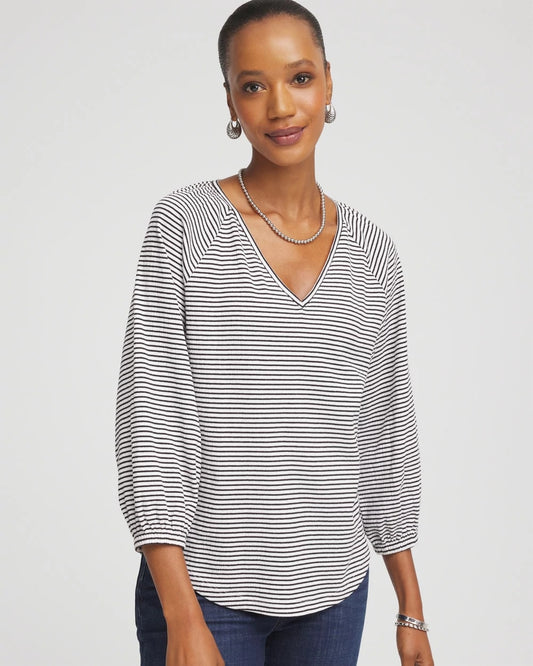 Chico's Women | Striped Crinkled Raglan Top ALABASTER
