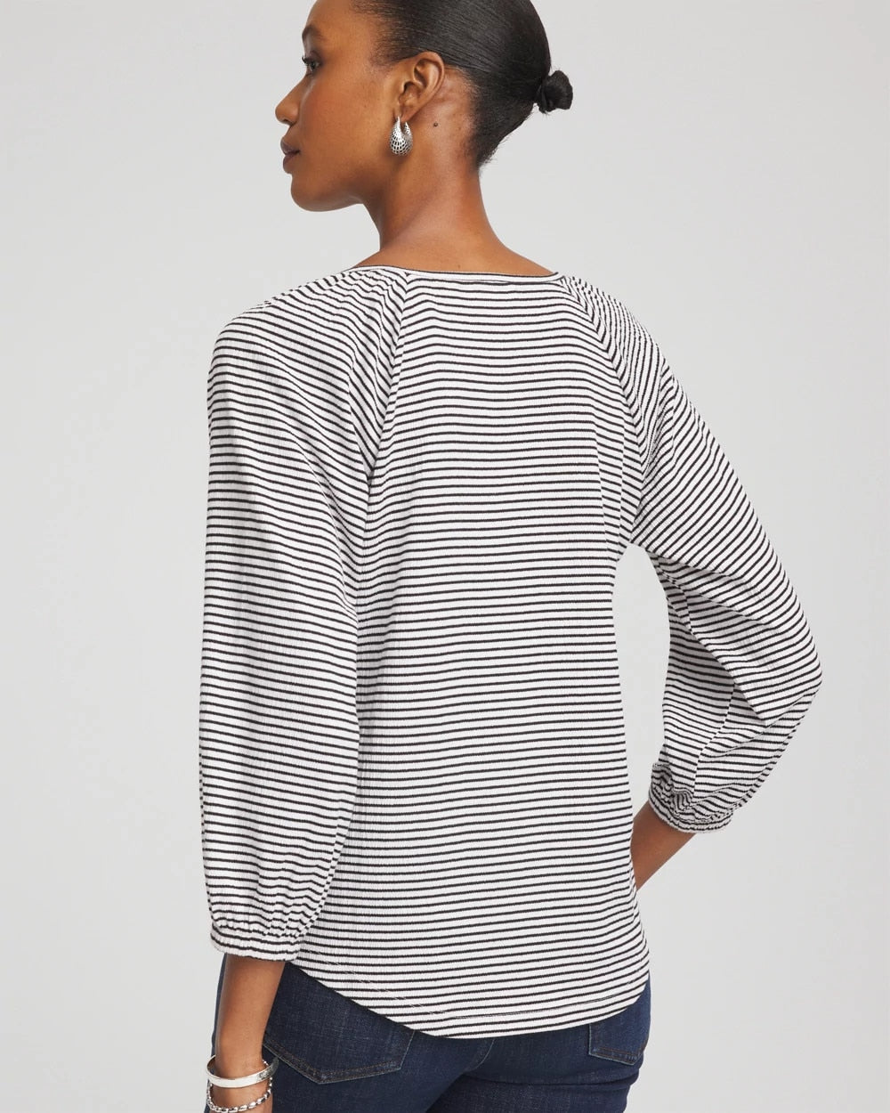 Chico's Women | Striped Crinkled Raglan Top ALABASTER