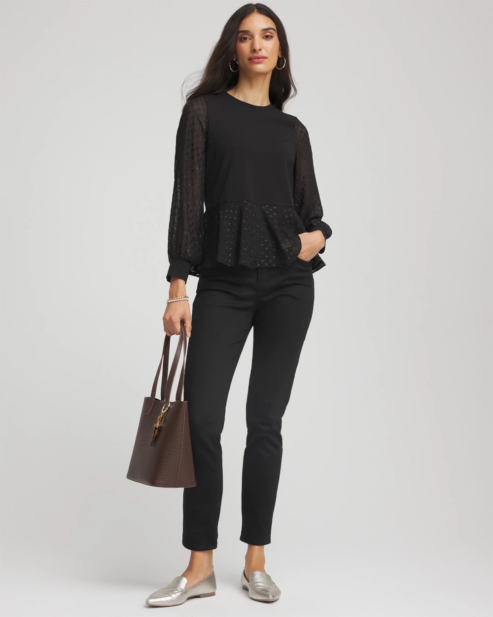 Chico's Women | Clip-Dot Peplum Top BLACK