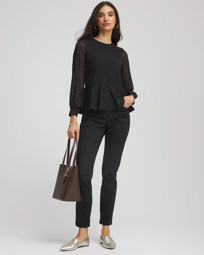 Chico's Women | Clip-Dot Peplum Top BLACK