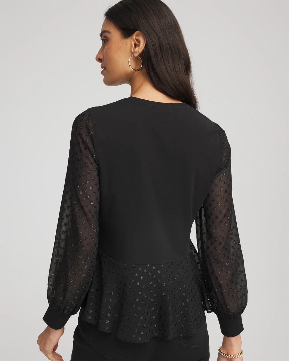 Chico's Women | Clip-Dot Peplum Top BLACK