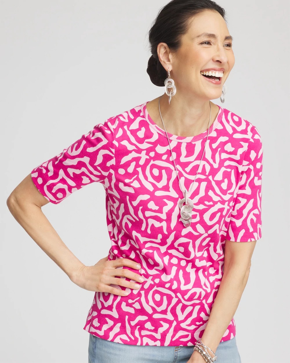 Chico's Women | Animal Print Crewneck Pima Tee CRUSHED BERRIES