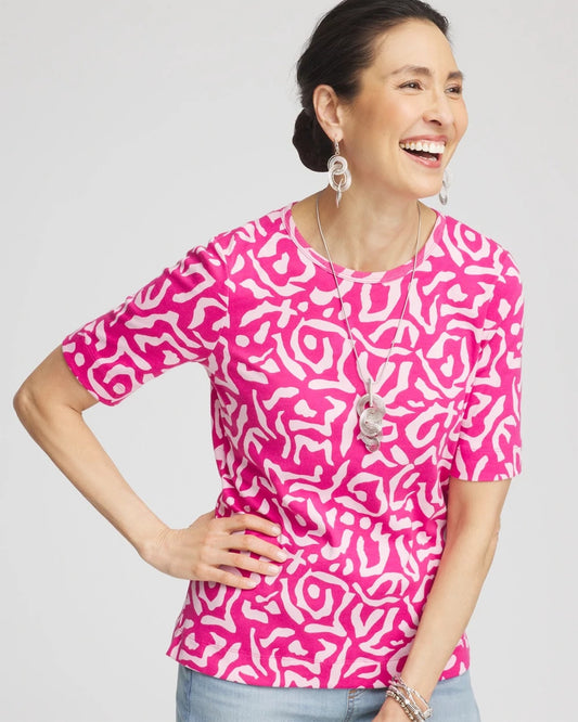 Chico's Women | Animal Print Crewneck Pima Tee CRUSHED BERRIES