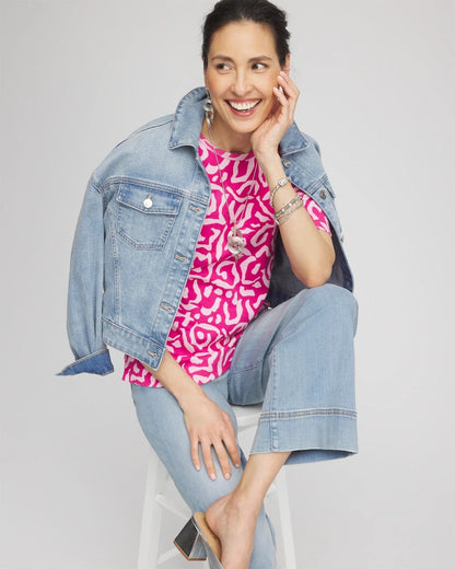 Chico's Women | Animal Print Crewneck Pima Tee CRUSHED BERRIES