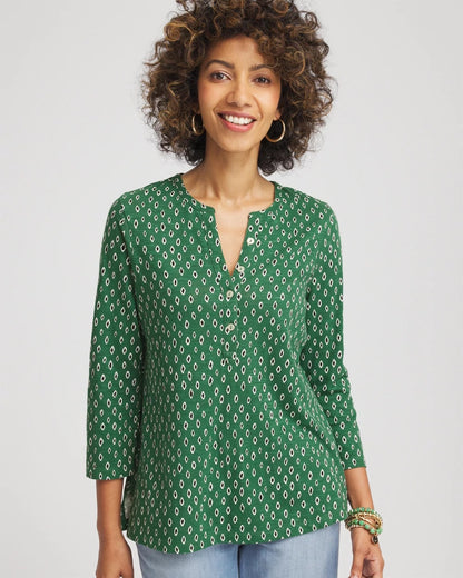 Chico's Women | Geo Cotton Slub Henley Shirt PALM LEAF