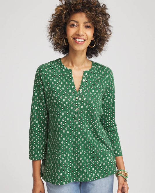 Chico's Women | Geo Cotton Slub Henley Shirt PALM LEAF
