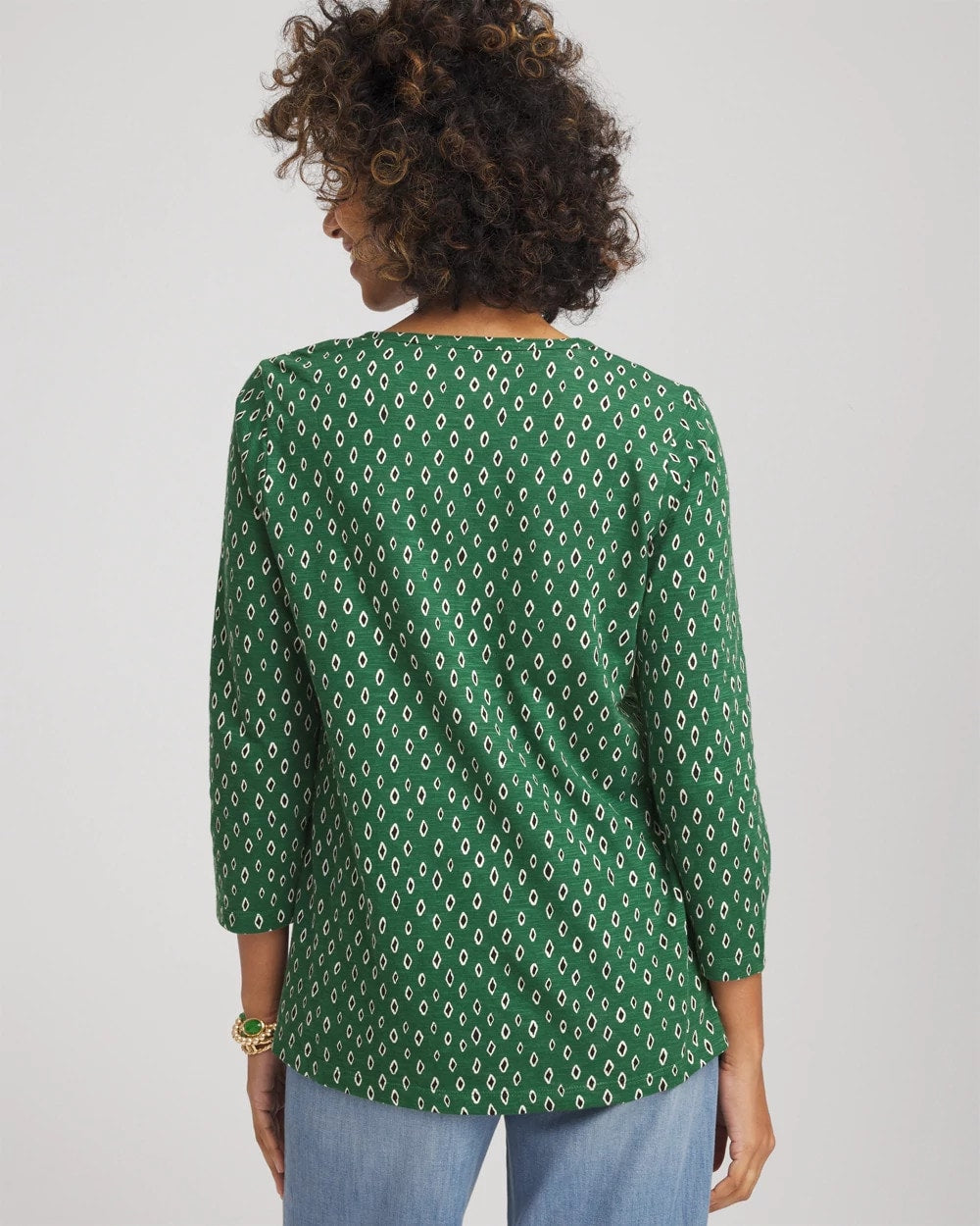 Chico's Women | Geo Cotton Slub Henley Shirt PALM LEAF