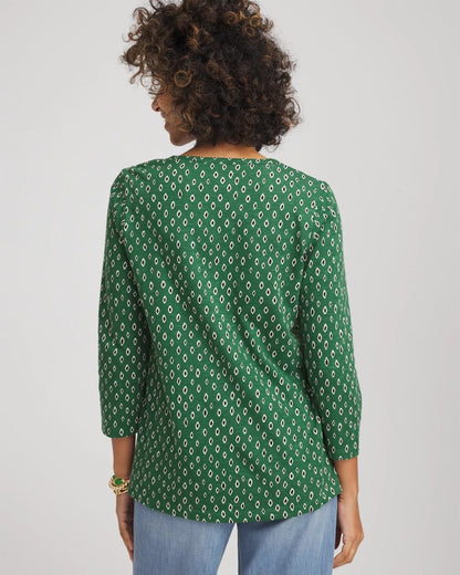 Chico's Women | Geo Cotton Slub Henley Shirt PALM LEAF