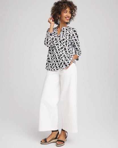 Chico's Women | Printed Cotton Slub Henley Shirt BLACK