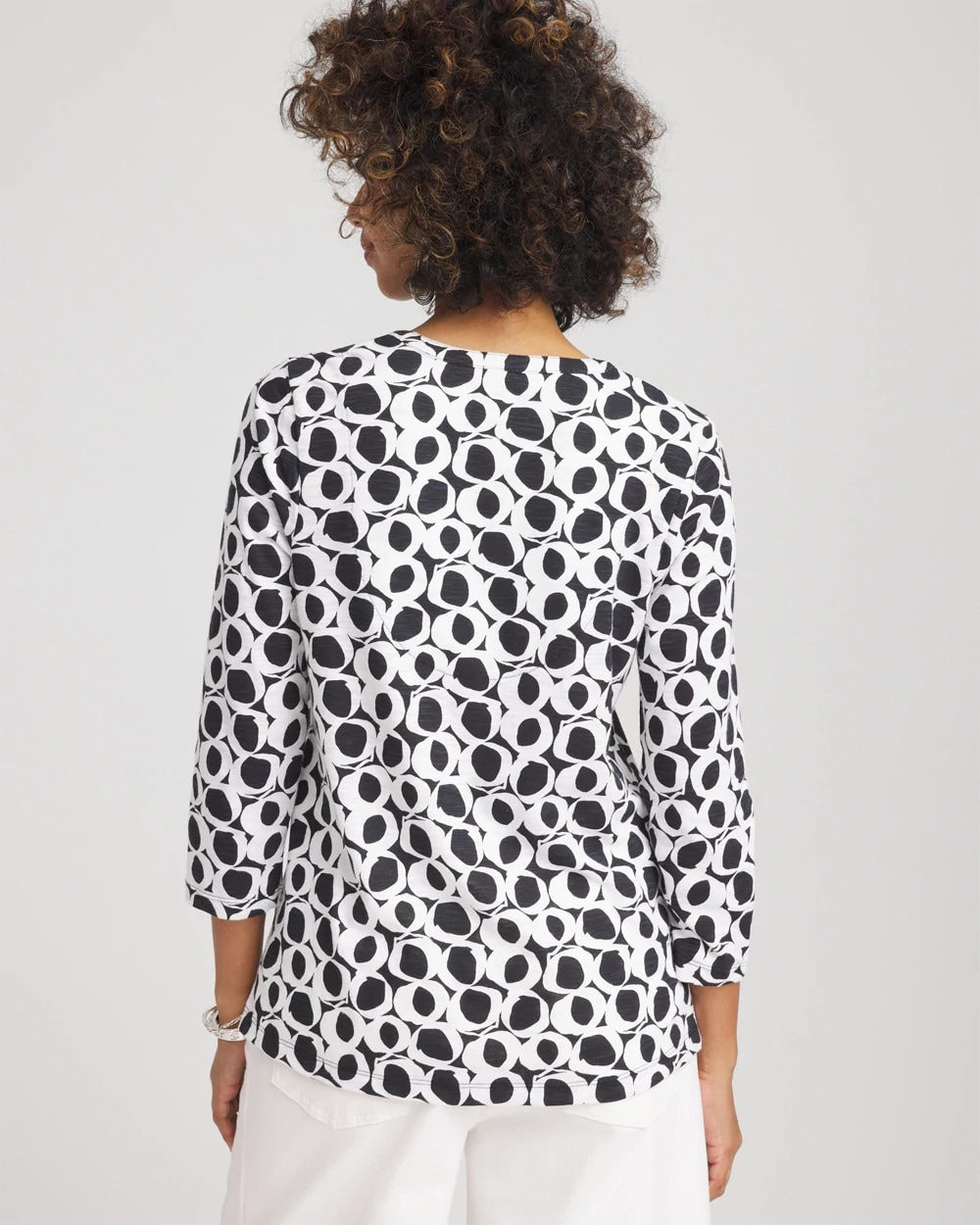Chico's Women | Printed Cotton Slub Henley Shirt BLACK