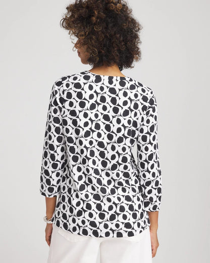 Chico's Women | Printed Cotton Slub Henley Shirt BLACK