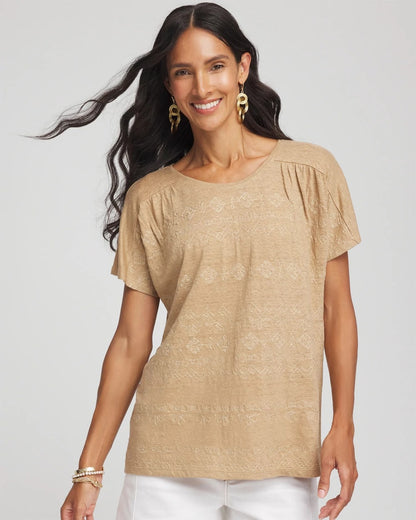 Chico's Women | Geo Embroidered Linen Tee CAFE AROMA