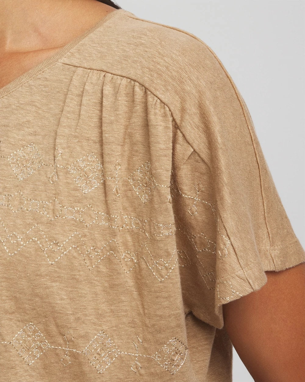 Chico's Women | Geo Embroidered Linen Tee CAFE AROMA