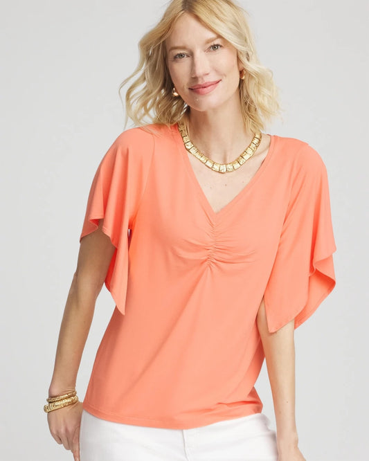 Chico's Women | Touch of Cool™ Handkerchief-Sleeve V-Neck Tee SUNSET PEACH