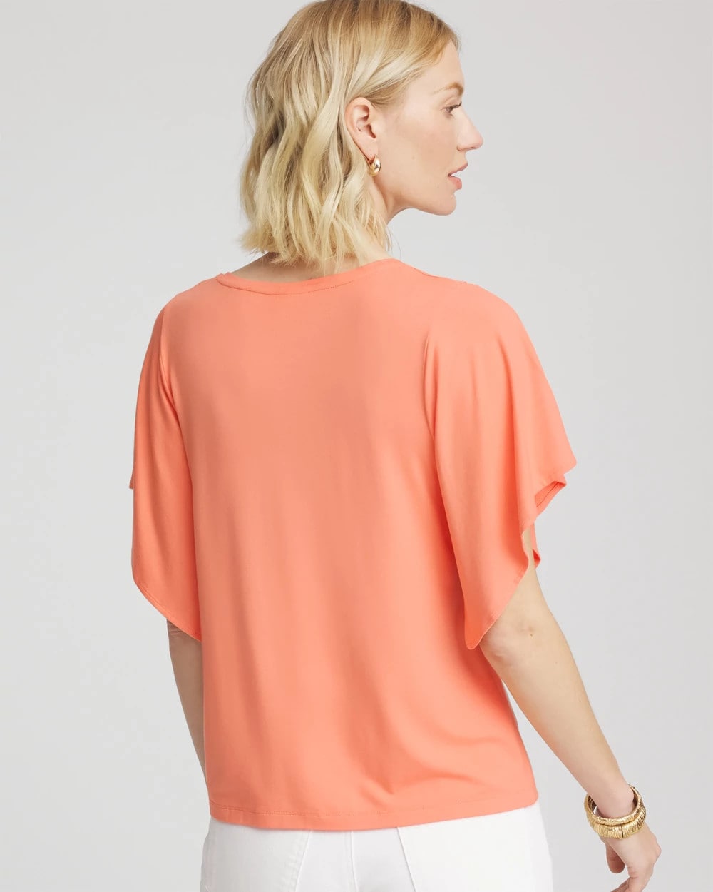 Chico's Women | Touch of Cool™ Handkerchief-Sleeve V-Neck Tee SUNSET PEACH