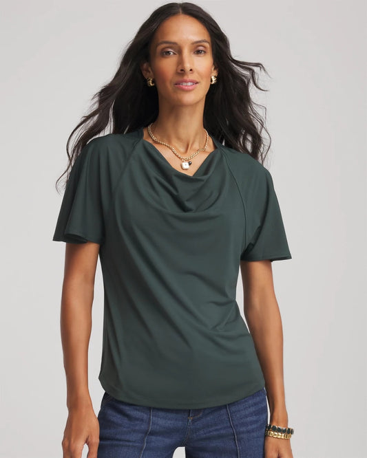 Chico's Women | Jersey Knit Cowlneck Tee DARKEST SPRUCE