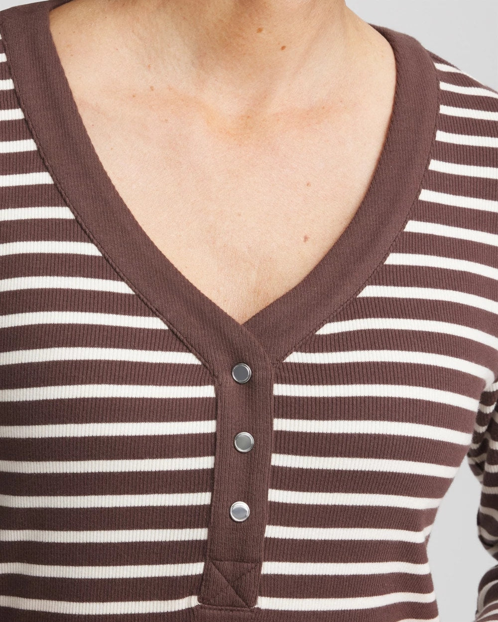Chico's Women | Zenergy® Ribbed Striped Henley Tee ESPRESSO