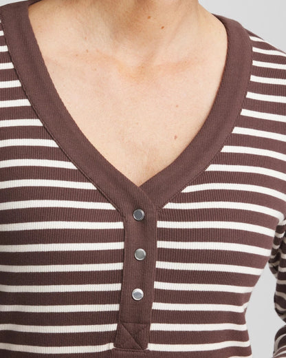 Chico's Women | Zenergy® Ribbed Striped Henley Tee ESPRESSO