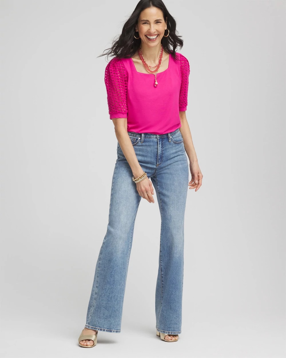 Chico's Women | Touch of Cool™ Crochet Lace Square-Neck Tee CRUSHED BERRIES