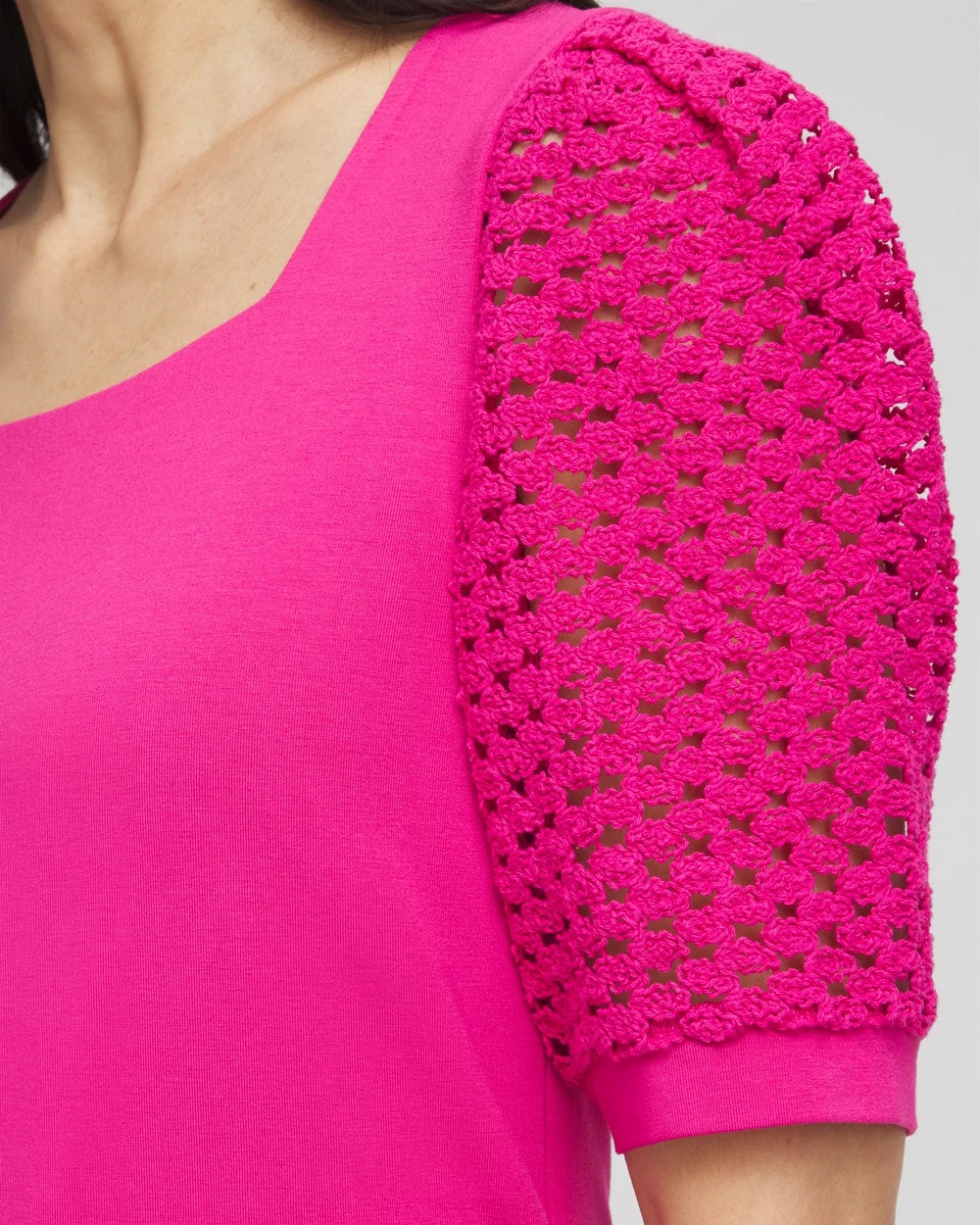 Chico's Women | Touch of Cool™ Crochet Lace Square-Neck Tee CRUSHED BERRIES