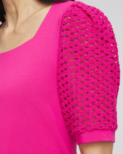 Chico's Women | Touch of Cool™ Crochet Lace Square-Neck Tee CRUSHED BERRIES