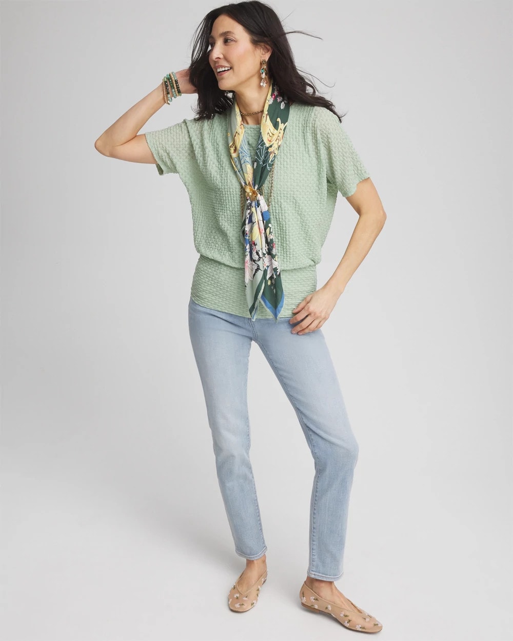 Chico's Women | Jacquard Banded Hem Top MOROCCAN MINT
