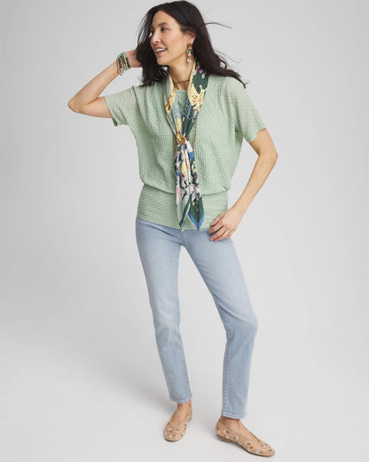 Chico's Women | Jacquard Banded Hem Top MOROCCAN MINT