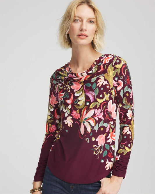 Chico's Women | Touch of Cool™ Paisley Cowl Neck Tee DEEP CHIANTI