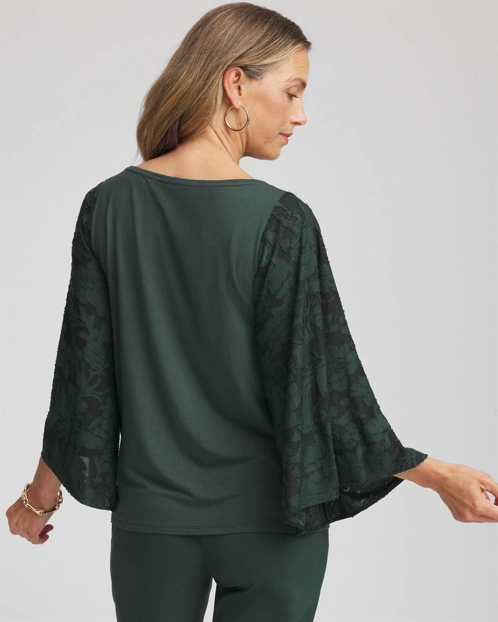Chico's Women | Touch of Cool™ Burnout Angel-Sleeved Top DARKEST SPRUCE