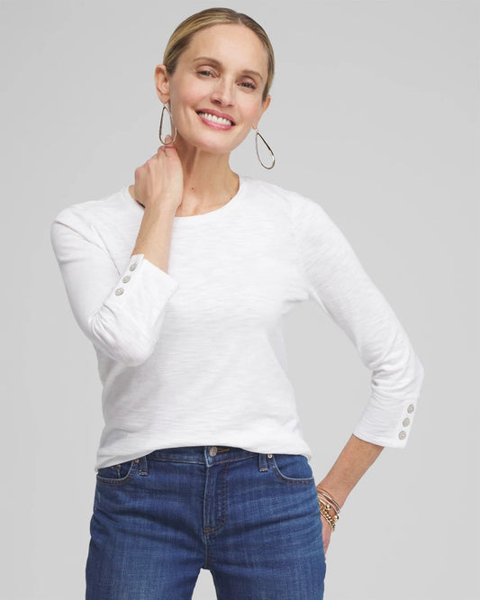 Chico's Women | 3/4 Sleeve Button Tee ALABASTER