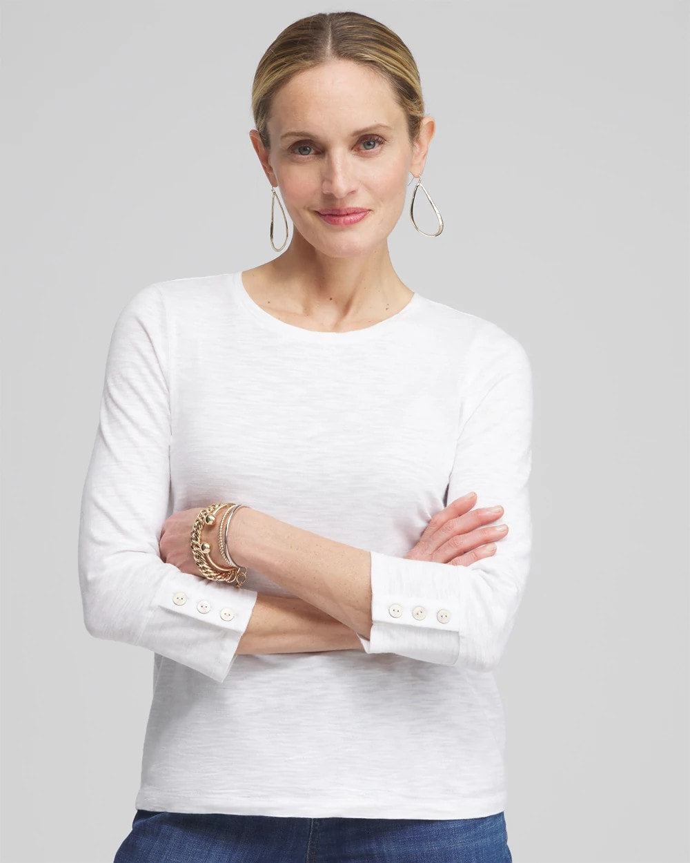 Chico's Women | 3/4 Sleeve Button Tee ALABASTER