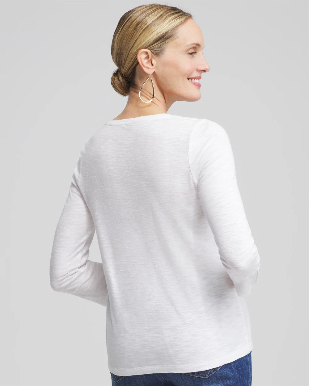 Chico's Women | 3/4 Sleeve Button Tee ALABASTER