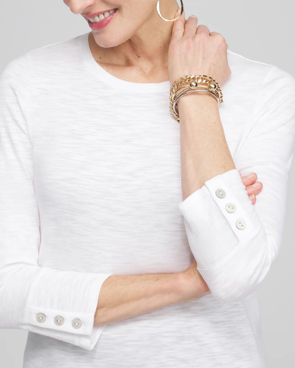 Chico's Women | 3/4 Sleeve Button Tee ALABASTER