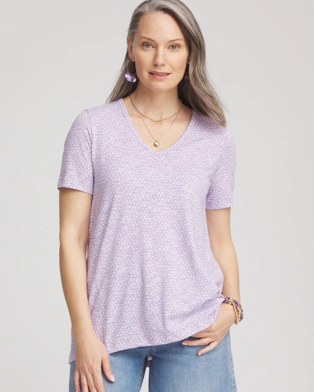 Chico's Women | Polka-Dot Short Sleeve Forward Seam Tee GENTLE LAVENDER