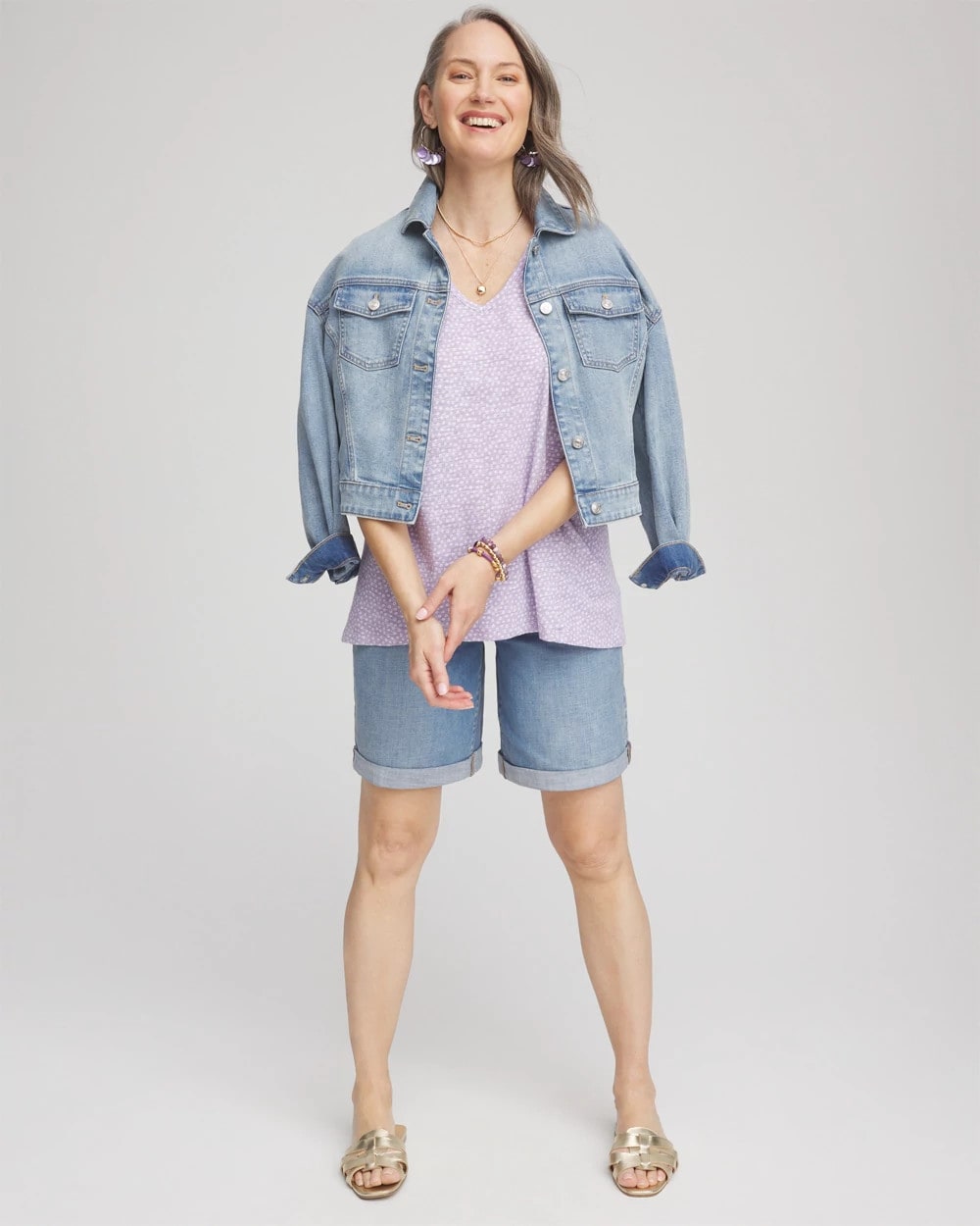 Chico's Women | Polka-Dot Short Sleeve Forward Seam Tee GENTLE LAVENDER