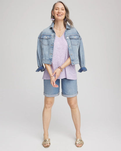 Chico's Women | Polka-Dot Short Sleeve Forward Seam Tee GENTLE LAVENDER