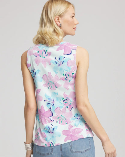 Chico's Women | Floral Sleeveless V-Neck Tank PARADISO BLUE